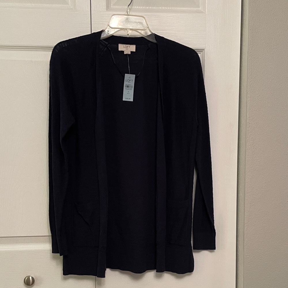 NWT LOFT Outlet Small Petite Blue Open Front Cardigan Sweater with Pockets
